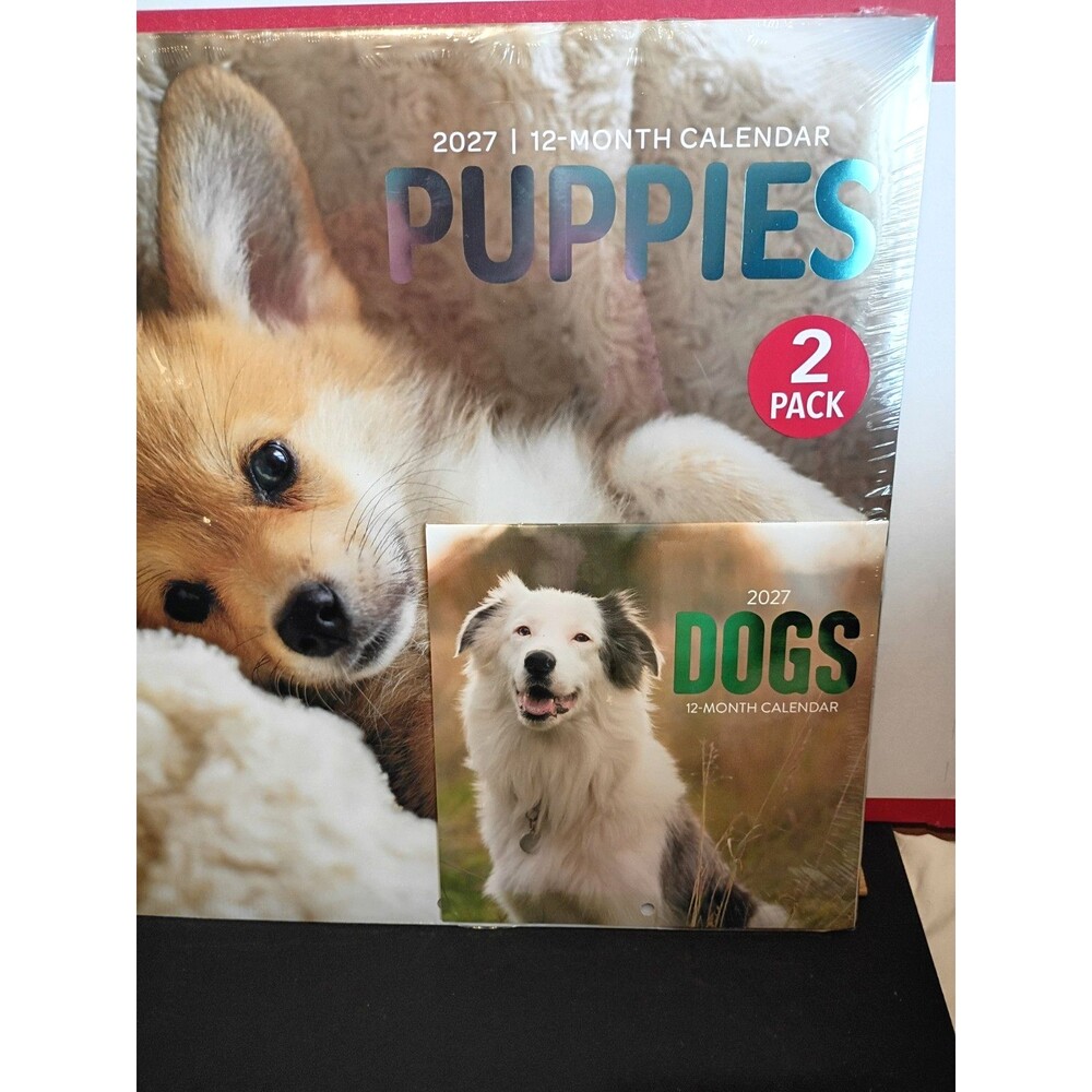 2027 New Wall Calendar Puppies 2 Pack 12" X 24" Open Size